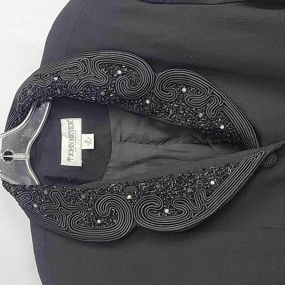 JOHN MEYER of Norwich Black Sequin Embellished Wool Blazer Suit Jacket Vintage - Picture 2 of 10